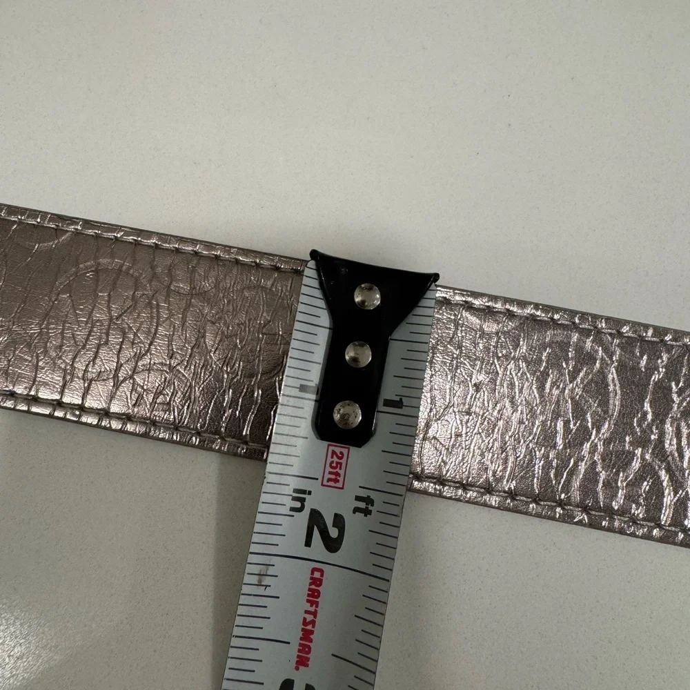 Michael Kors Silver Metallic Belt with Classic Large Oval Buckle